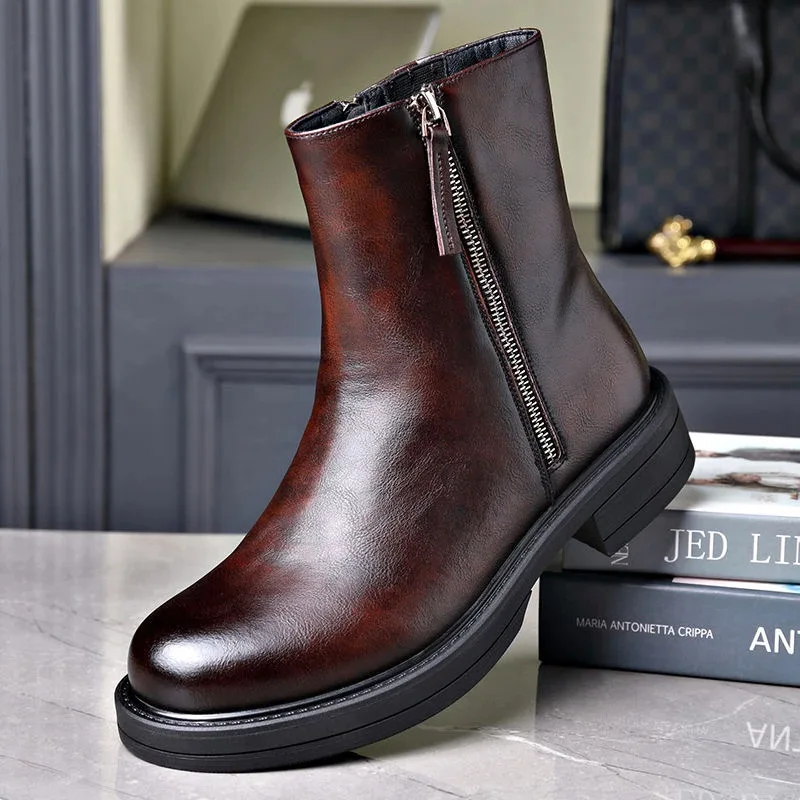 

men fashion high motorcycle boots black brown wool shoes cowboy autumn winter boot handsome platform genuine leather botas mans