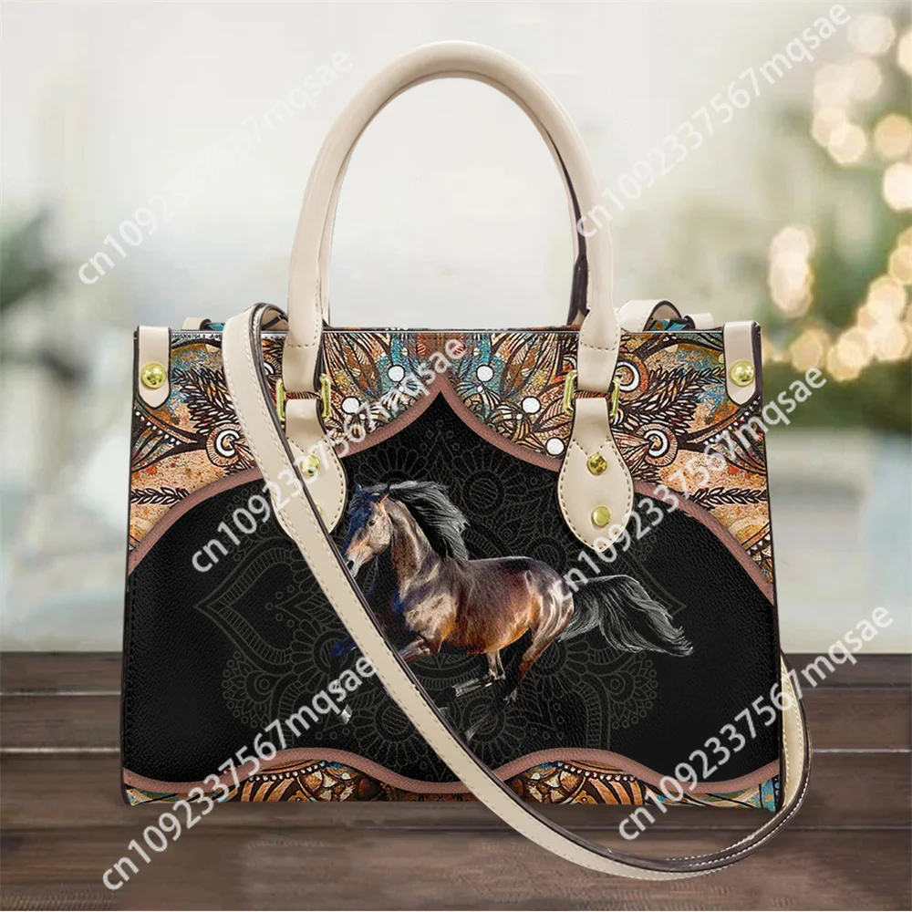 Tribal Horse Print Luxury Handbag Women PU Leather Shoulder Bag Casual Top-handle Vintage Crossbody Bags Brand Lady Pouch Sac