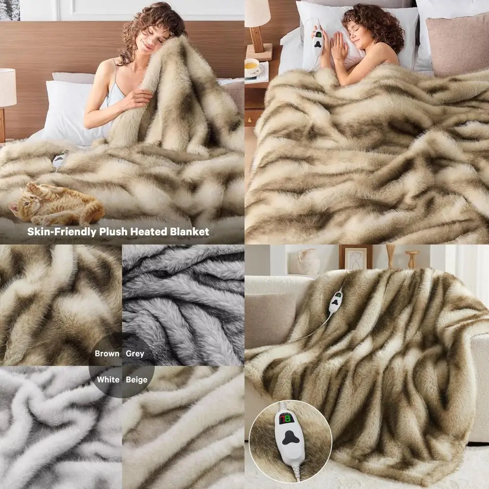 

Электрическое одеяло из плюша из искусственного меха 50x60 с 10 настройками нагрева и автоматическим выключением в течение 8 часов, уютное тепло для зимы