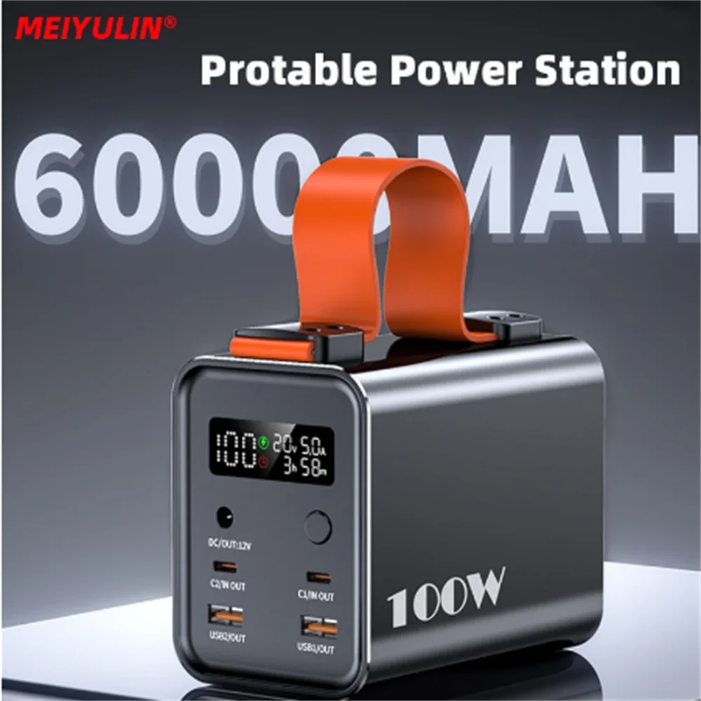 100W 60000mAh Power Bank Station Fast Charging External Battery Portable Emergency Powerbank For Laptop iPhone Outdoor Camping