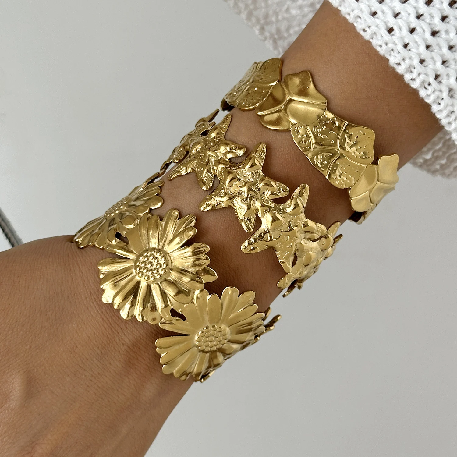 Gold Starfish Flower Cuff Bracelet for Women