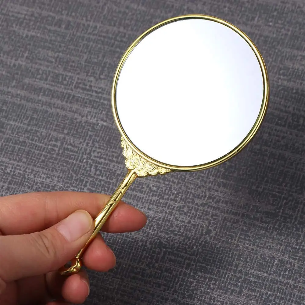 Requintado portátil estilo chinês espelho de mão borboleta flor padrão espelho cosmético redondo metal maquiagem espelho