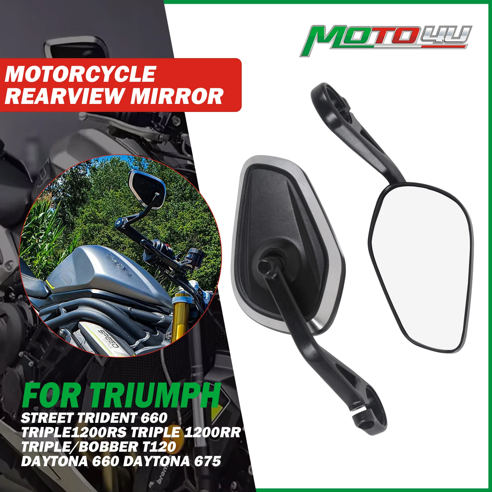 For Triumph Street Trident 660/Triple1200RS/Triple 1200RR/Triple/Bobber T120 1Pair Motorcycle Handlebar Rearview Bar End Mirrors