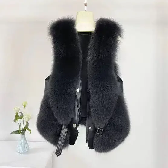 2024 nuova moda donna corta autunno e inverno vita imitazione gilet di capelli di volpe giacca senza maniche cappotto Casual stile caldo R7