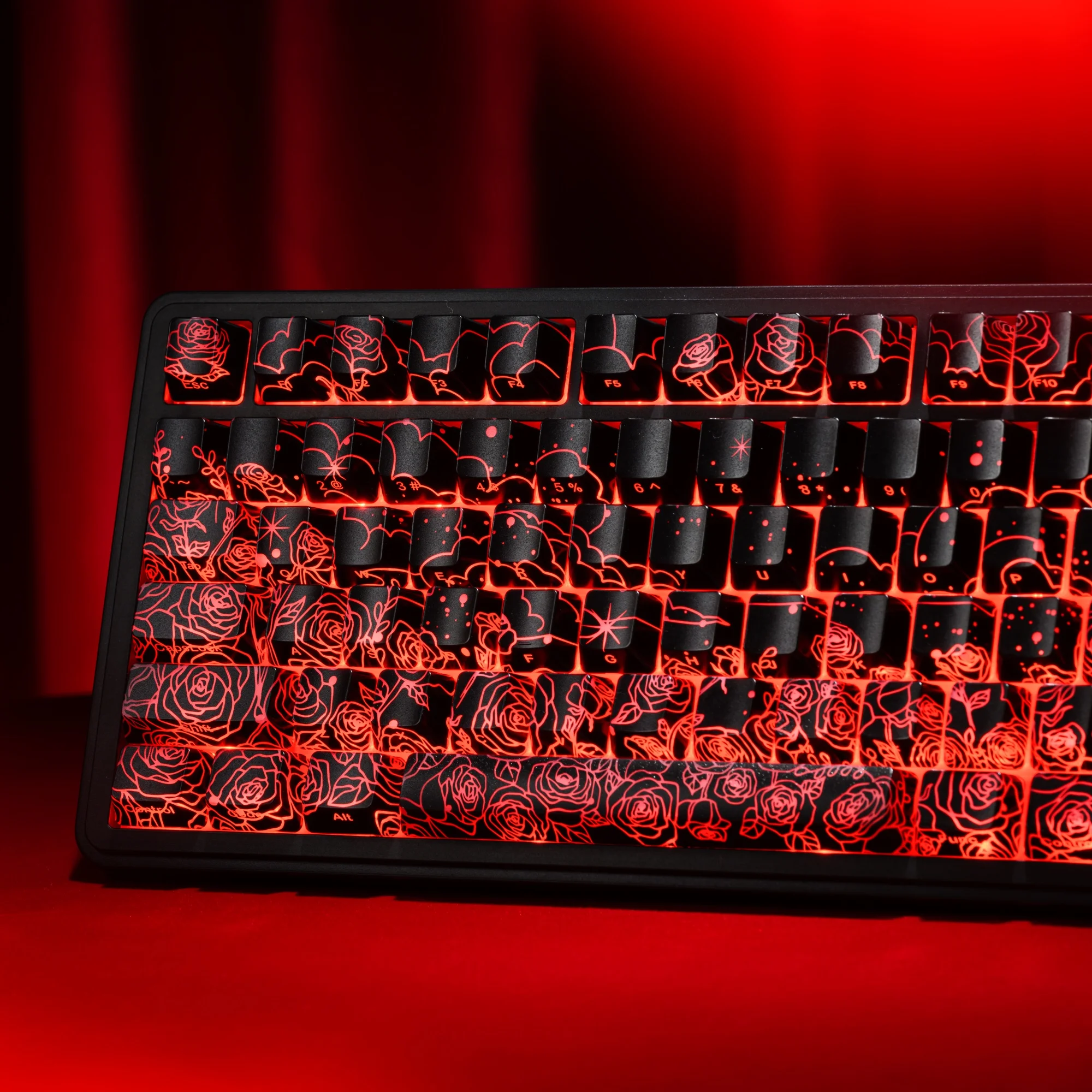 

XVX Rose IMD Keycaps Pattern Shine-Through OEM Profile Key Cap Set 118 keys Translucent Backlit Design for Mechanical Keyboards