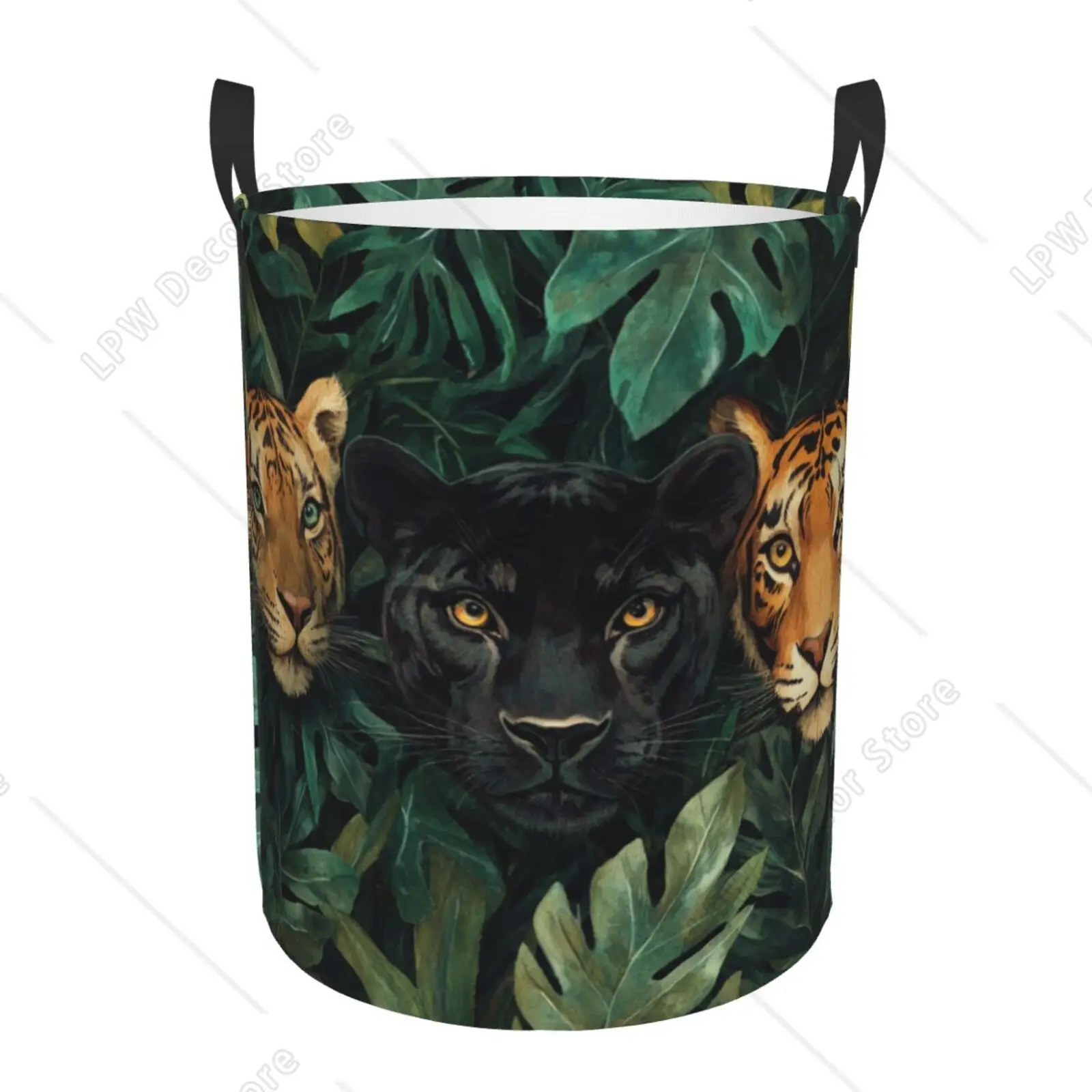 

Jungle Tiger Laundry Basket Floral Hamper Foldable Clothes Basket Space-Saving Storage Organizer for Home Travel