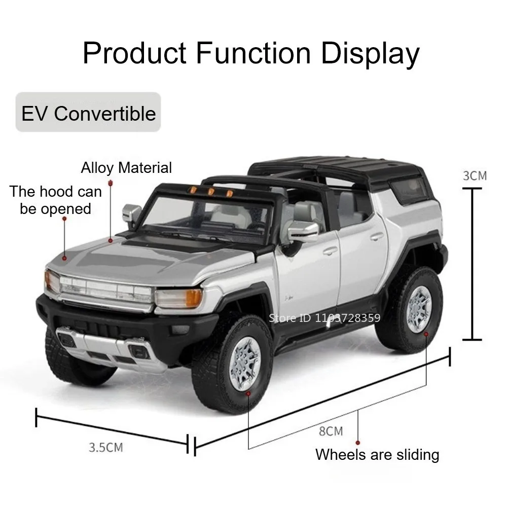 1:64 EV Off-road Toy Models Metal Diecast Rubber Tires Hood Opened Glide Forward Collection Model Vehicles for Friends Gifts