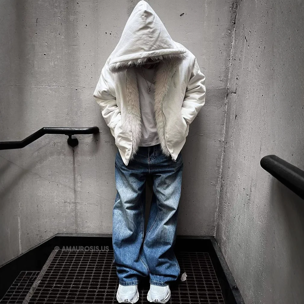 

Autumn Winter Oversized Thick Warm Reversible Faux Fur Parka Jackets Coat Retro Streetwear Y2k Zip Up Hoodie Jacket for Men