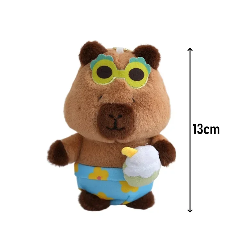 13cm Capybara Keychain Plush Stuffed Animal Toy Hawaiian Summer Swimming Ring Skateboard Accessory Gift for Kids Adults
