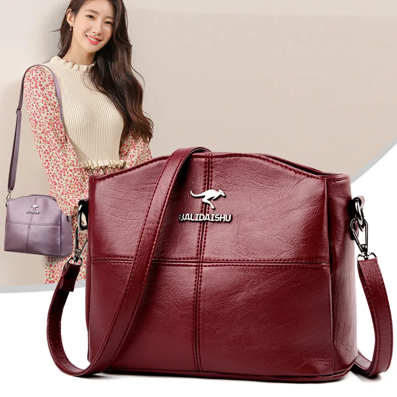 Women\'s Bag 2024 New Splicing Middle-aged Single Shoulder Messenger Bag Fashion Ladies Soft Leather Material Crossbody Handbag