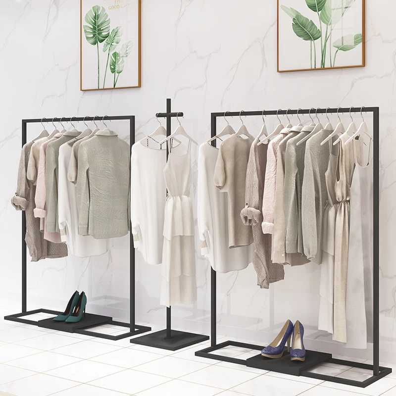 Metal Vestuário Rack para Garment Shop, Rail Display Stand, Retail Shelving, Custom, barato