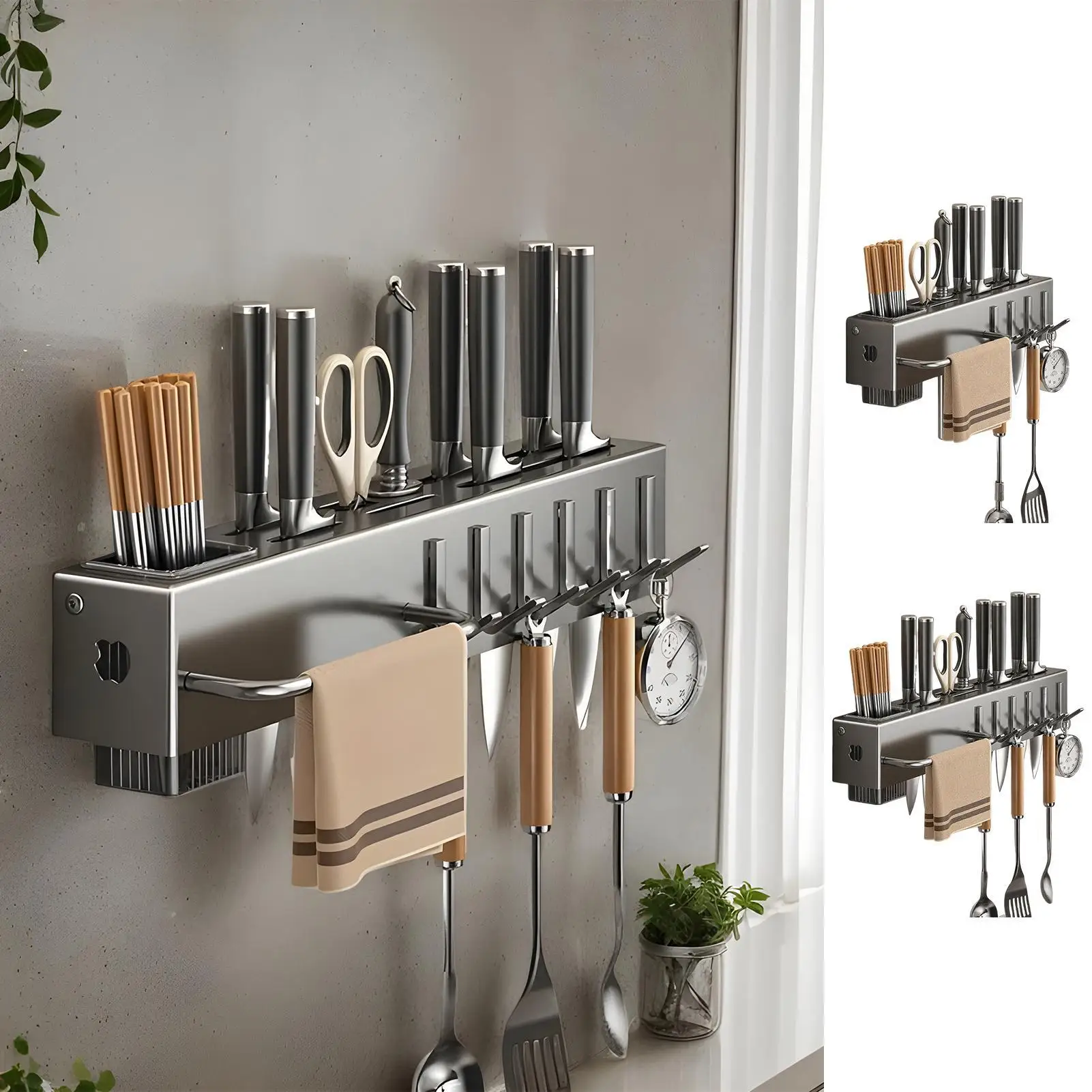 

Wall-mounted knife rack for kitchen multifunctional no drilling required knife and utensil holder chopstick Storage Organizer