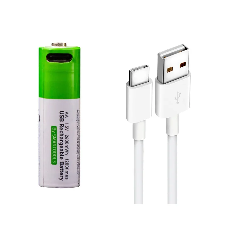AA + AAA USB بطارية قابلة للشحن 1.5 فولت AA 2600mWh/AAA 750mWh بطاريات ليثيوم أيون للماوس والساعة ماكينة الحلاقة ومقياس الحرارة + كابل TYPE-C
