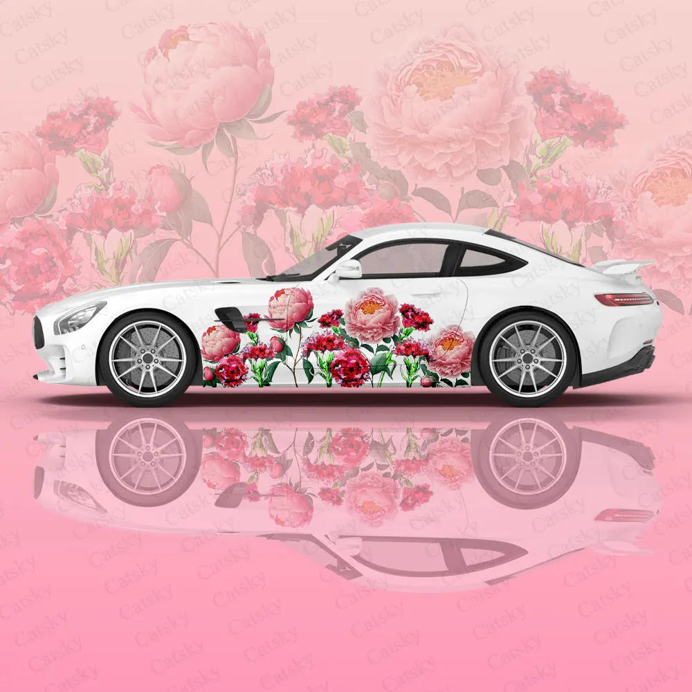 

Красная гвоздика, пион, автомобильные виниловые наклейки, самоклеящаяся наклейка из ПВХ, подходит для грузовиков, внедорожников, украшения, автоаксессуары, подарок