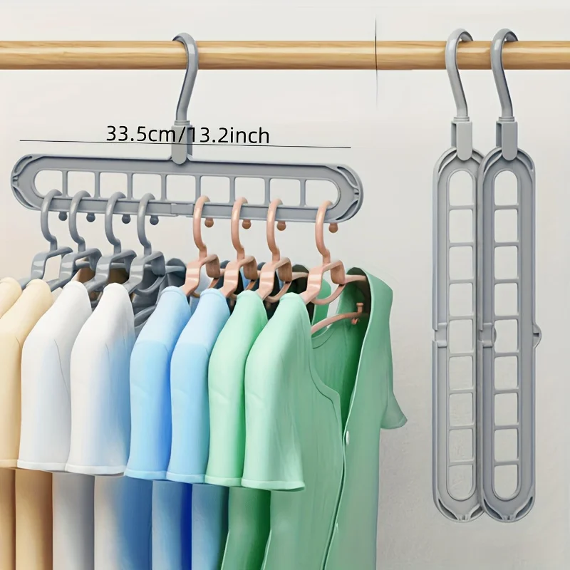 Plastic Foldable Space Saving Cabides, organizador de roupas, cabides resistentes para armário de quarto Wardrobe Home and dor, 9 buracos, 3pcs