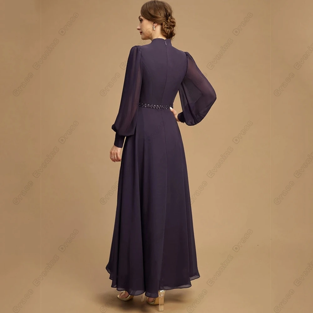 Gorgeous Square Collar Mother of Bride Dresses for Women Beading 2023 Full Sleeve Wedding Party Gown Chiffon Vestido De Noche