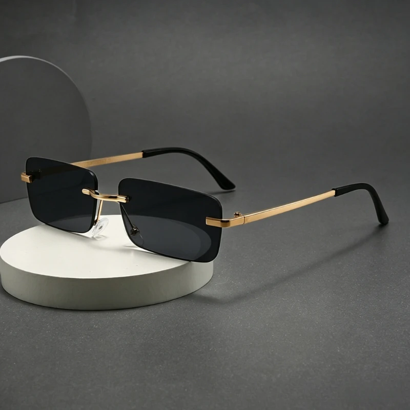 

Fashionable Square Rimless Sunglasses Minimalist Trendy Street Style Shades Outdoor Sports and Travel UV-Protective Eyewear