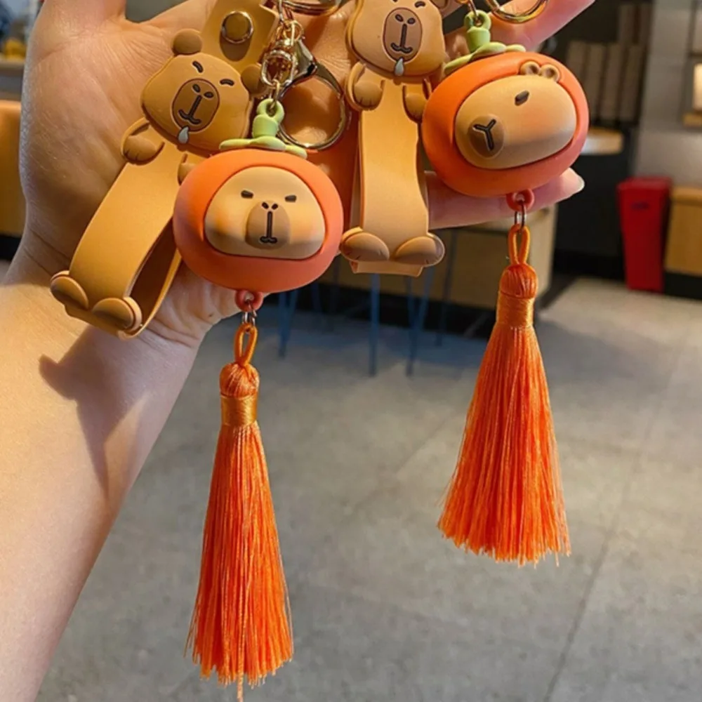 LLavero de Capybara creativo con borlas de conejillo de indias, llavero de Anime, Animal Capy, simulación de PVC, regalo de Capibara