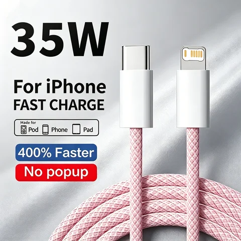 PD 35 Braided Wire Fast Charge Cable For iPhone 11 12 13 Mini 14 Pro X XR XS Max 7 8 Plus Rapid Charging USB-C Data Cable 1m 2m
