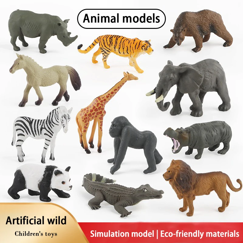 Simulated Animal Model Educational Children's Toy Static Plastic Giraffe Elephant Liger Ornament Set