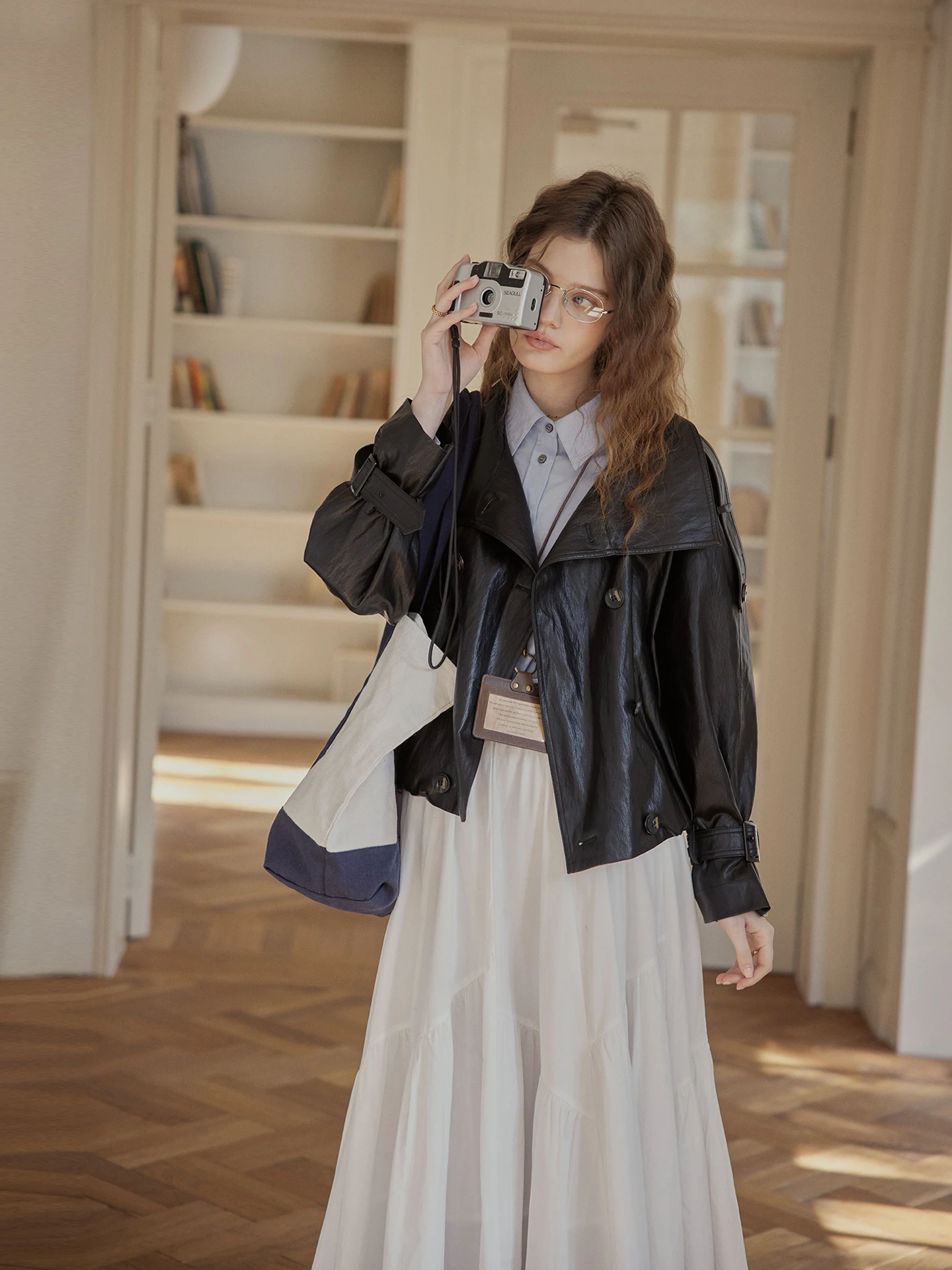 

Cpaia Heavy Metal Large Collar Cool ort Leather Jaet Small Leather Coat Commute Sle Straight Cut PU Leather