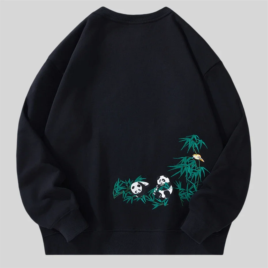 Panda Bamboo Hoodie Sweatshirt Men Winter Fleece Harajuku Pullover Men Streetwear Hip Hop Oversized Embroidery Unisex Sweatshirt