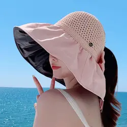 Summer Outdoor Beach Hat Panama Cap Women Bucket Hat UV Protection Sun Hats Soft Foldable Wide Brim Cap