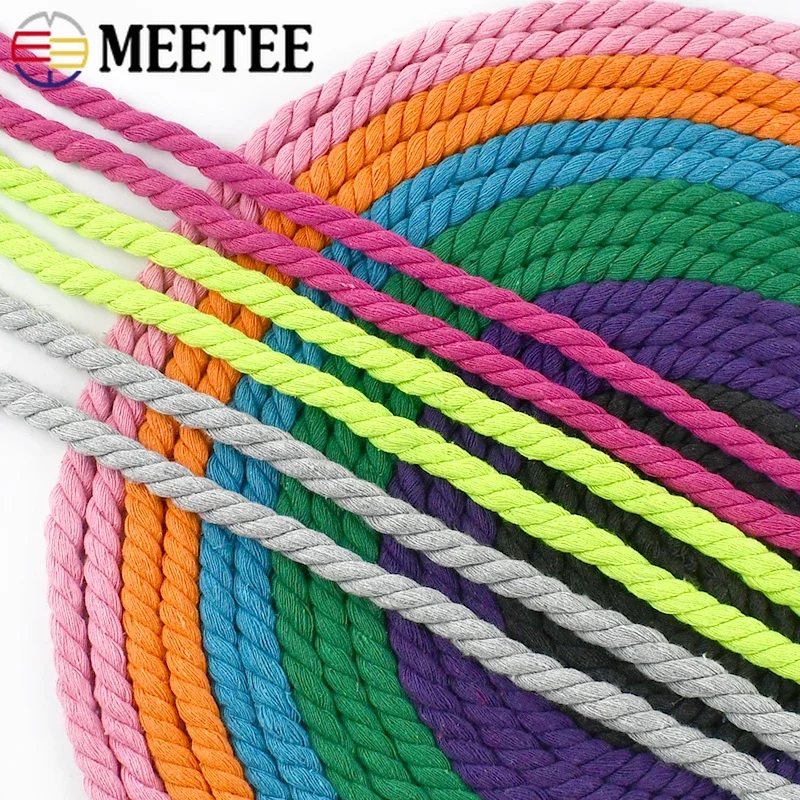 2/5/10M 10mm Cotton Ropes For Bag 3 Shares Twisted Cords Handbag Drawstring Rope Cord Handmade DIY Sewing Accessories