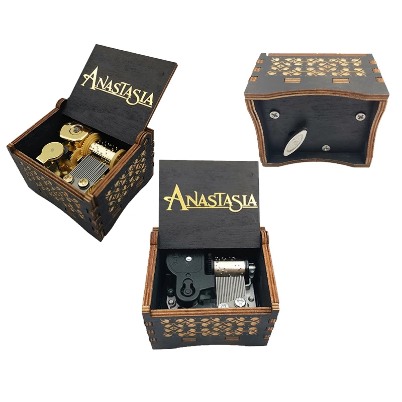 Una vez una caja de música de diciembre, regalo vintage con estampado dorado de Anastasia de madera negra, ideal para Navidad, cumpleaños, día de San Valentín