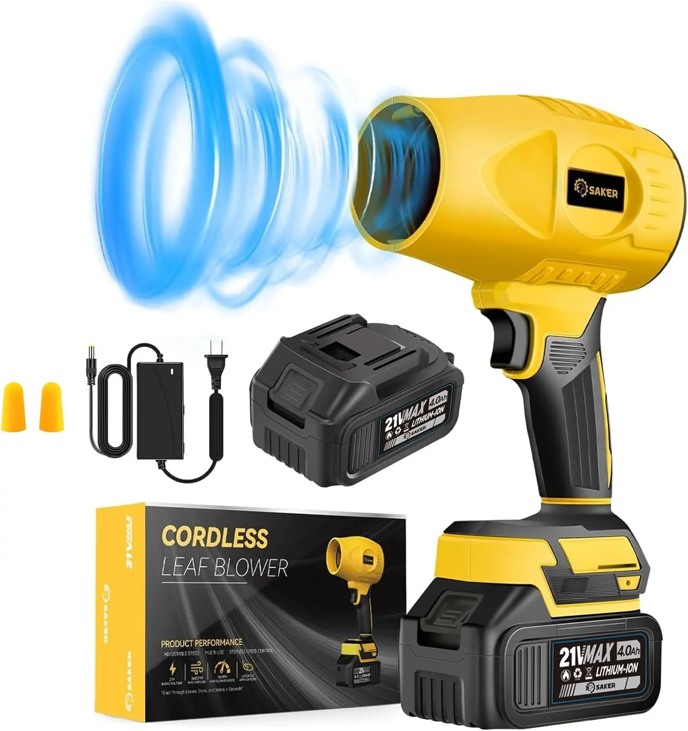 

Portable Cordless Leaf Blower with Adjustable Speed, 180000 RPM, 2 Batteries for Outdoor Cleaning