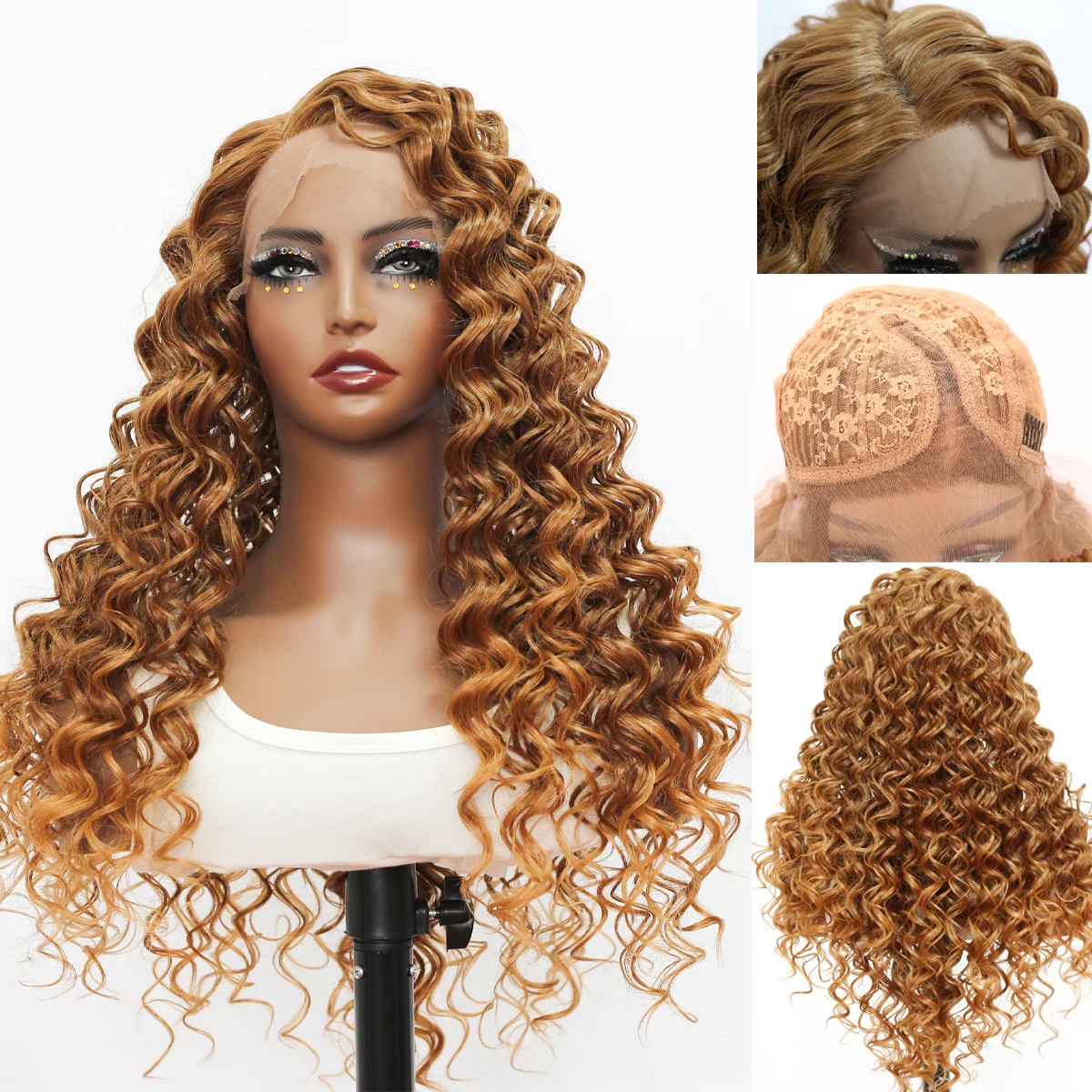 

Женский длинный синтетический парик с Т-образной частью, кружевной парик с выделенной градиентной волной, вьющийся стиль воды для укладки парика и косплея