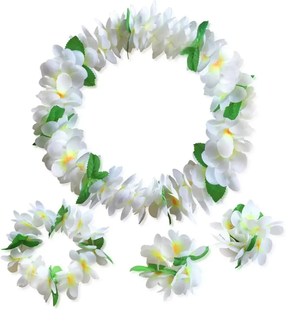 Leaf Hula Skirt and Hawaiian Leis Set Grass Skirt with Artificial Flowers Hula Costume Beach Party  Birthday Wedding Festival