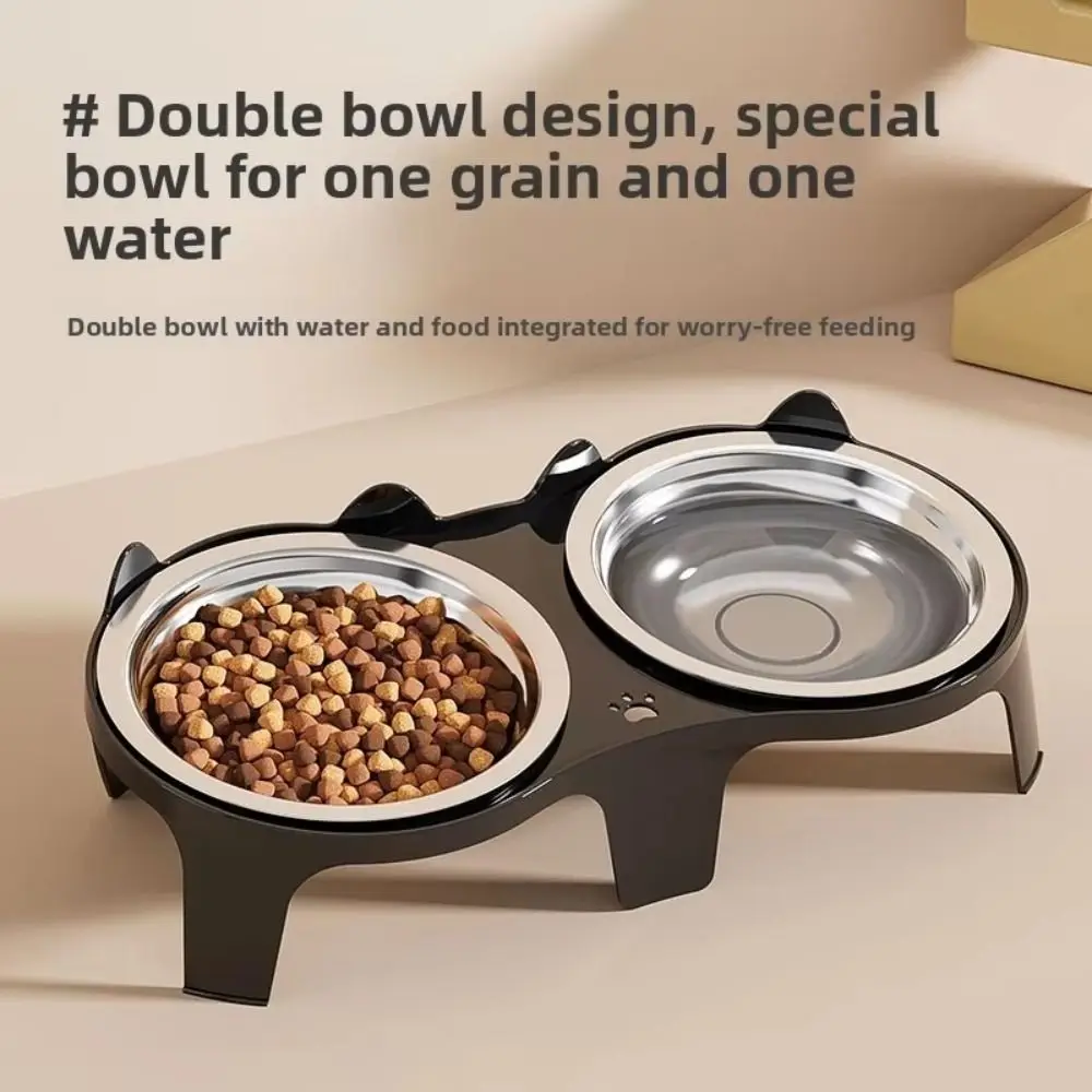 Raised Cat Bowl Double Cat Bowl Raised Structure Sloped Food Water Bowls Anti-Tip Base Removable Bowls Pet Bowl Set