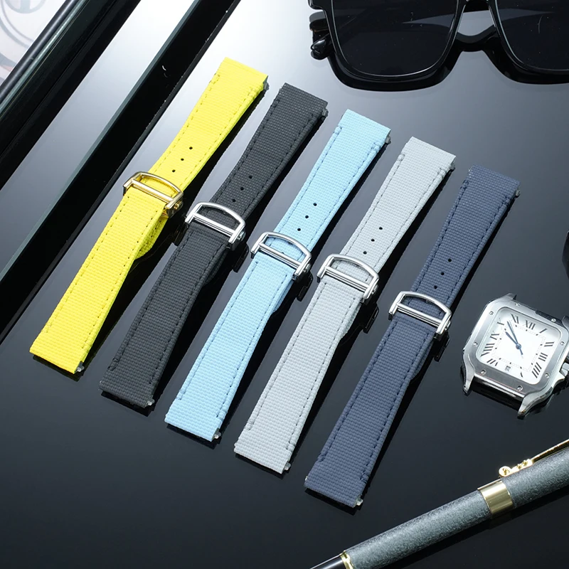 

For Cartier Santos M/L size men waterproof fluororubber watchband 24 colors19 21mm High end customized quick release FKM strap