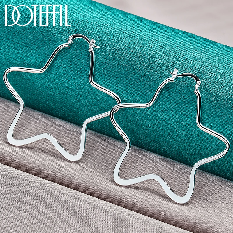 DOTEFFIL 925 Sterling Silver Star 55mm Hoop Earring For Woman Fashion Party Wedding Engagement Party Jewelry