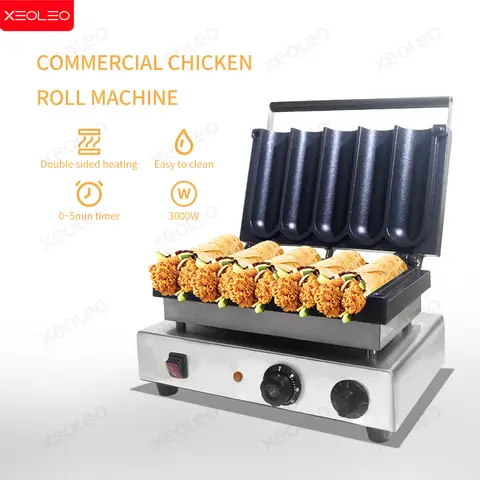 XEOLEO 전기 5PCS 멕시코 치킨 롤 와플 메이커 3000W 치킨 롤 롤링 머신 비 스틱 그립 팬케이크 메이커