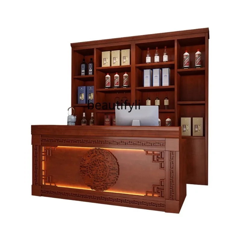 

Restaurant Ding Room Bar Counter CashierTraditional Antique Style Catering Cashier Front Desk Counter Integrated