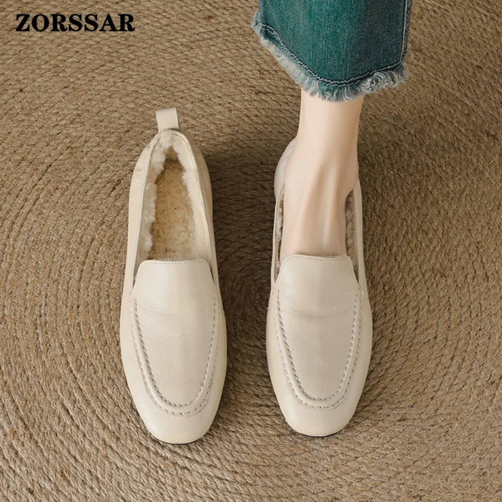 الشتاء حذاء مسطح امرأة 2025 جديد أفخم بطانة الدافئة النساء أحذية الثلوج جلد طبيعي مريح عادية الإناث الشتاء المتسكعون