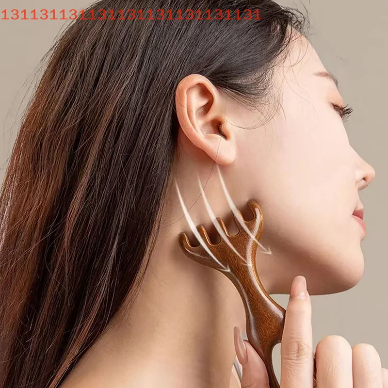 

Facial Massage Gua Sha Scalp Massager for Relaxation And Hair Care Sandalwood Deer Antlers Wide Tooth Comb Meridians Dredging