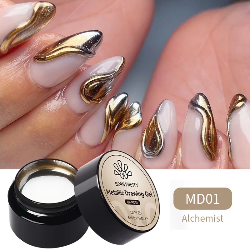 BORN PRETTY Metallic Painting Gel Gold Silver Mirror Effect Nail Polish Super Bright Drawing Line French Nail UV Painting Varnis