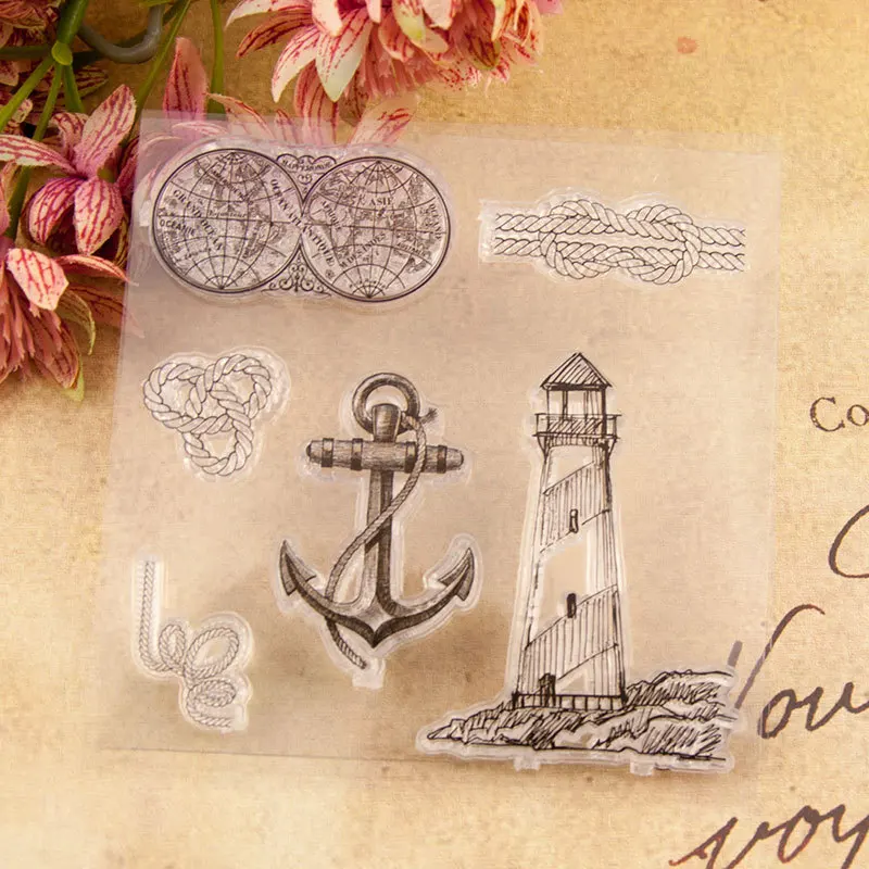 Anchor Clock Map Clear Stamps for Card Making Photo Album Decor Transparent Silicone Rubber Stamps Seal for DIY Scrapbooking