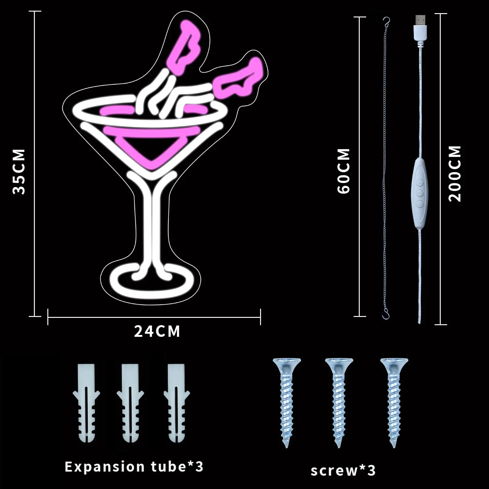 Insegna al neon per cocktail - Alimentazione USB LED dimmerabile |   Decorazione da parete ideale rosa per carrello bar domestico, ristorante sulla spiaggia, grotta uomo, caffetteria e festa