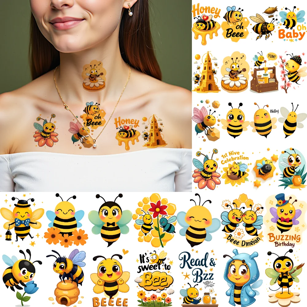 

63pcs Temporary Tattoo Cute Designs Temporary Tattoo Stickers Bee Stickers Cartoon For Adults Arms