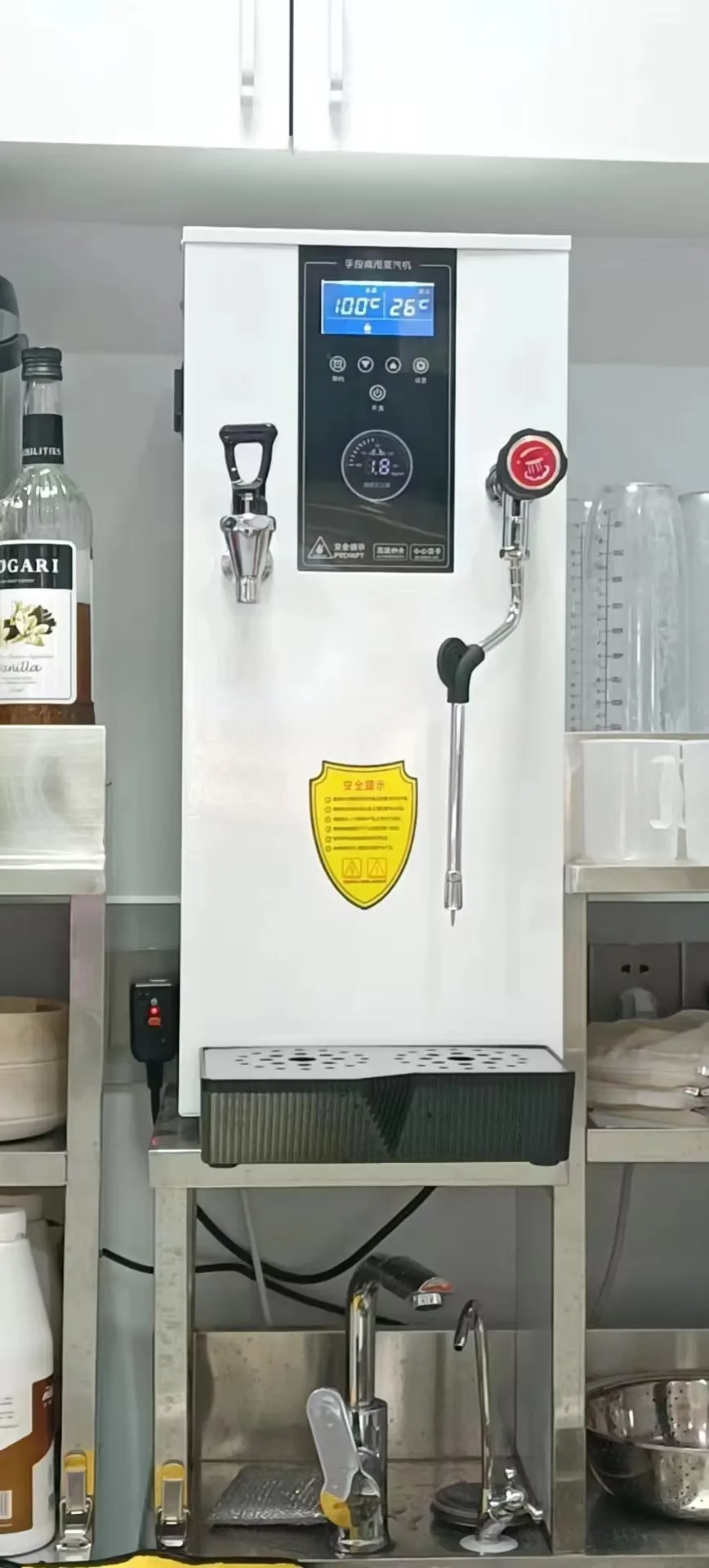 Caldeira de água a vapor 20L Máquina de ebulição a vapor LCD Touch Screen Leite Espuma Aquecedor de água quente Caldeira dupla para Bubble Tea Shop