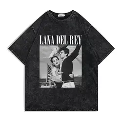 Singer Lana Del Rey Ldr Sailing Graphics Washed T-Shirt Unisex Harajuku Vintage Short-Sleeve Oversized T-Shirts Tops Streetwear