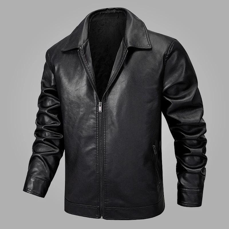 2024 Spring and Autumn Men\'s Motorcycle Leather Jacket Large Size Pocket Black Zipper Lapel Slim Fit Pu Coat Male High Quality