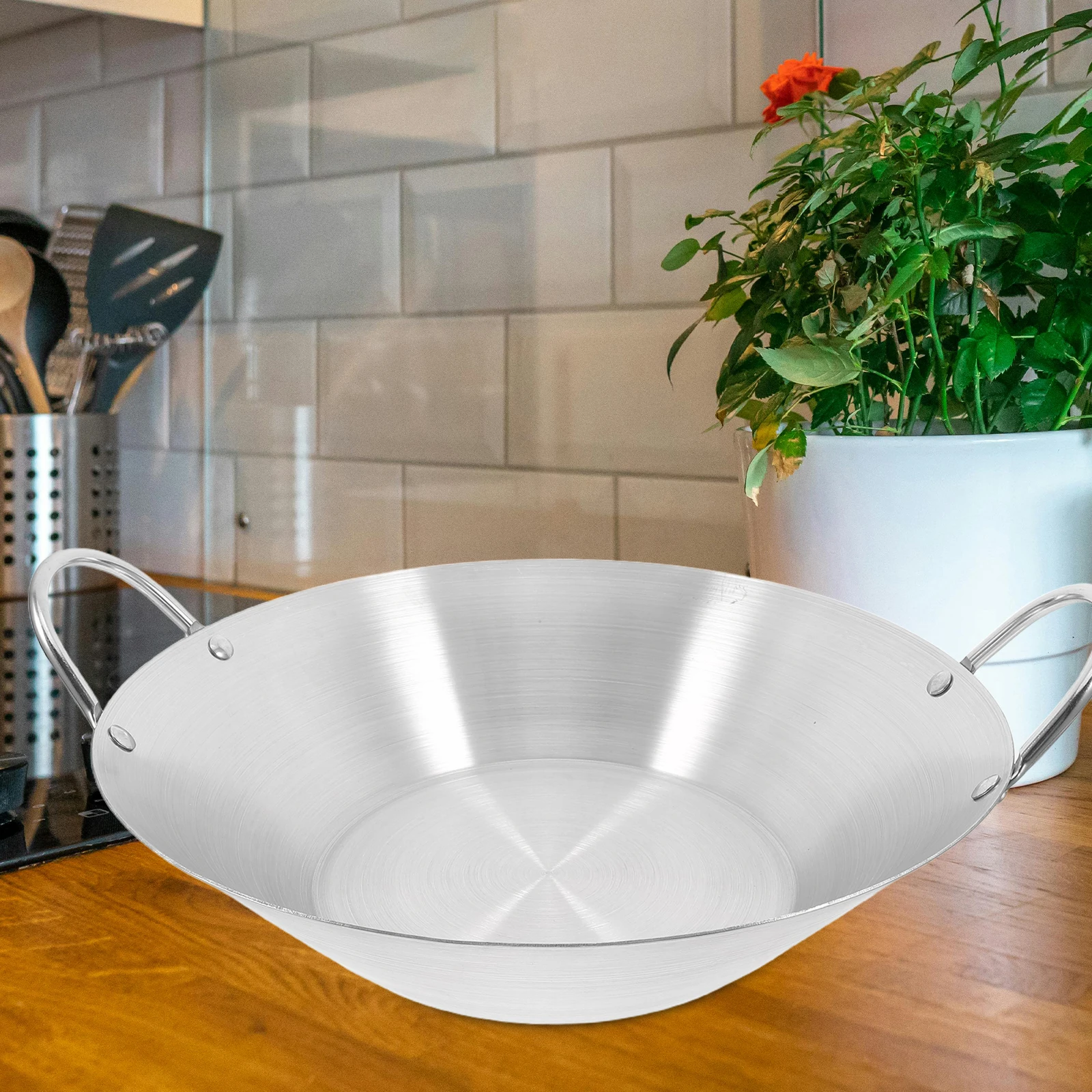 

Dry Hot Pot Large Capacity Stainless Steel Flat Bottom Double Handles Camping Kitchen Cookware Frying Pan Induction Stove