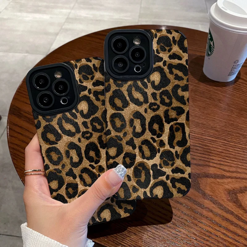 Popular Leopard Print Phone Case Suitable For Iphone 16/13p/iphone 14 Promax All Inclusive Phone Case Silicone Phone Accessories