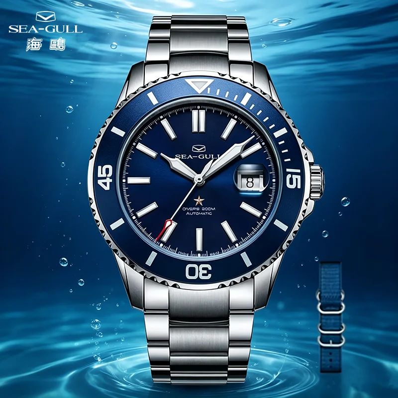 Seagull Watch for Men Ocean Series Automatic Mechanical Watch 44mm Sapphire Crystal Diver Watch 20Bar Waterproof Timepiece 1523