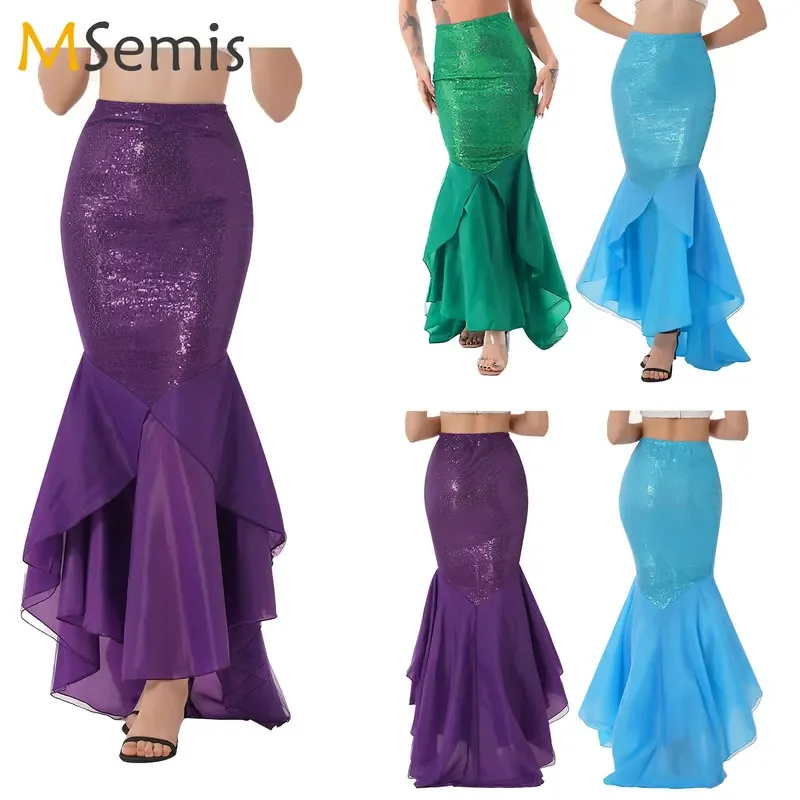 

Women Mermaid Costume Cocktail Evening Party Skirt Maxi Skirt Long Party Dress Glitter Costume Halloween Carnival Fancy Dresses